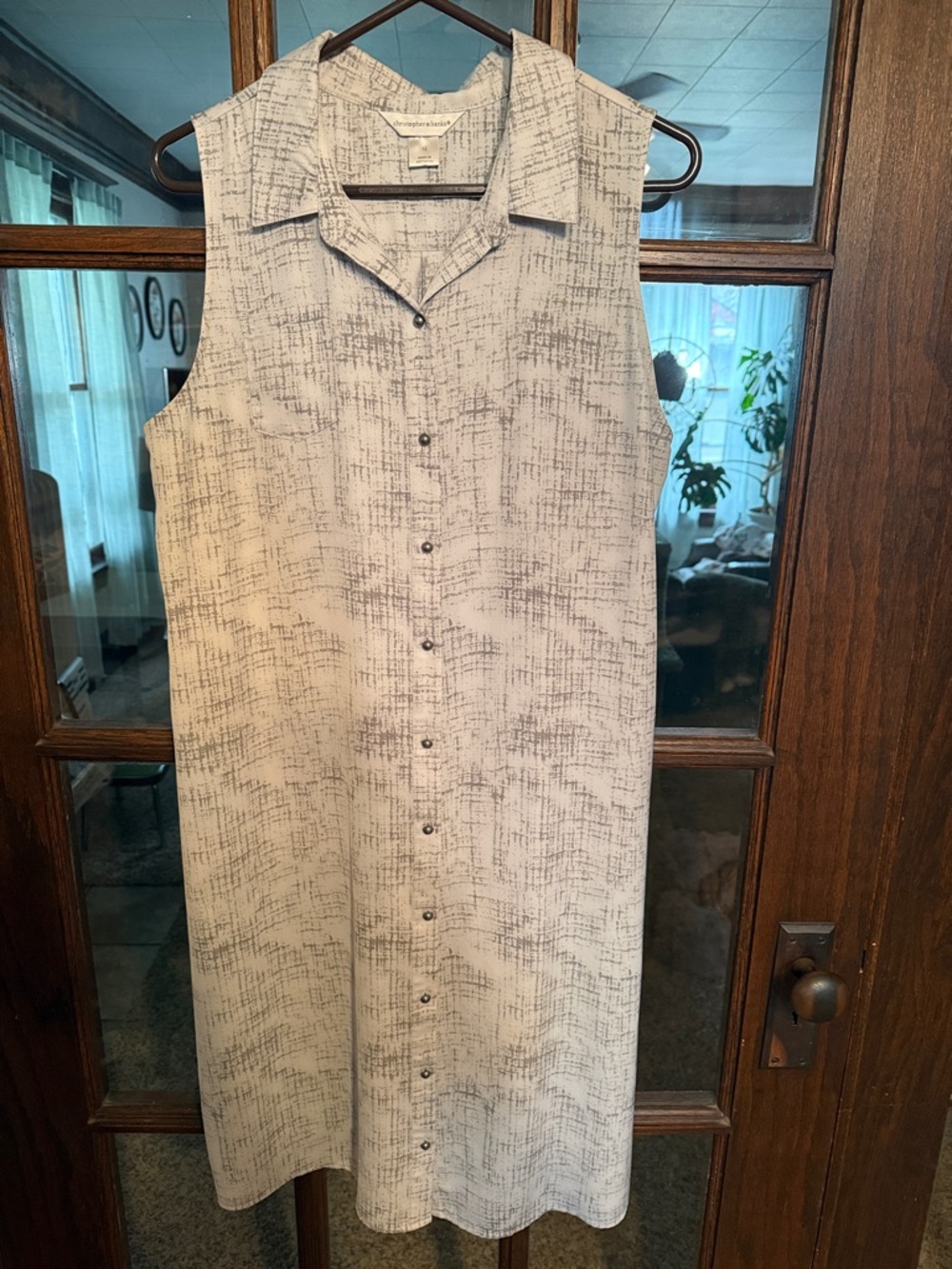 Christopher‎ & Banks Womens Grey White Abstract Print Sleeveless Shirt Dress 12